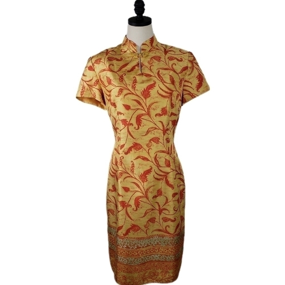 VIGRO Dresses & Skirts - VIGRO Womans Oriental Style Leaf Patten Dress  Size 12